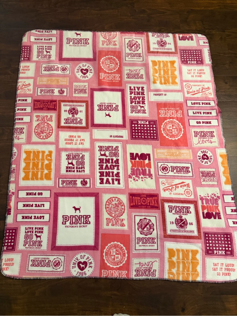 Victoria's Secret PINK Logo Patchwork Throw Blanket Pink & Coral